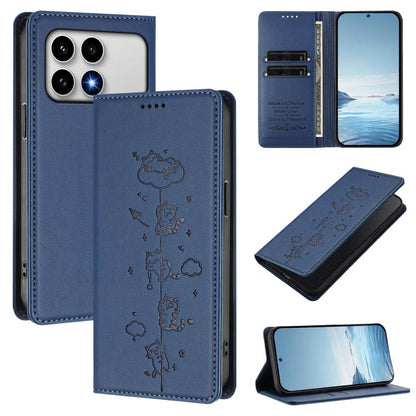 Cute Cats Embossed Magnetic RFID Vegan Leather Phone Case, For Redmi K90 Max 5G, For Redmi A7 Pro 4G / 5G 171mm / Poco C85x 5G, For Redmi 15a 5G, For Redmi Turbo 5 Max 5G / Poco X8 Pro Max 5G, For Redmi Turbo 5 5G / Poco X8 Pro 5G                      ...