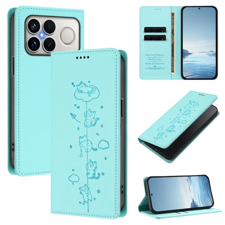 Cute Cats Embossed Magnetic RFID Vegan Leather Phone Case, For Redmi K90 Max 5G, For Redmi A7 Pro 4G / 5G 171mm / Poco C85x 5G, For Redmi 15a 5G, For Redmi Turbo 5 Max 5G / Poco X8 Pro Max 5G, For Redmi Turbo 5 5G / Poco X8 Pro 5G                      ...