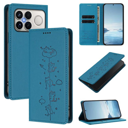 Cute Cats Embossed Magnetic RFID Vegan Leather Phone Case, For Redmi K90 Max 5G, For Redmi A7 Pro 4G / 5G 171mm / Poco C85x 5G, For Redmi 15a 5G, For Redmi Turbo 5 Max 5G / Poco X8 Pro Max 5G, For Redmi Turbo 5 5G / Poco X8 Pro 5G                      ...