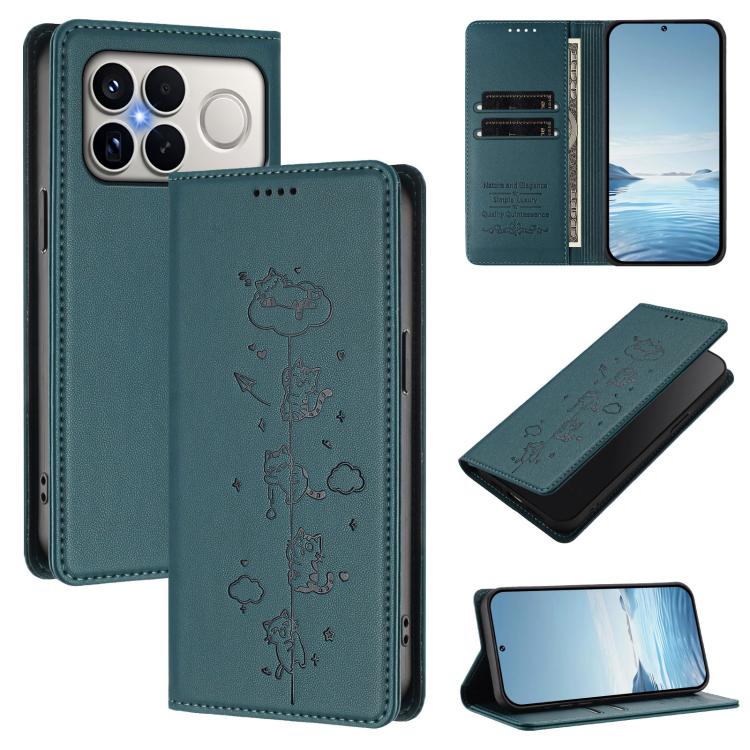 Cute Cats Embossed Magnetic RFID Vegan Leather Phone Case, For Redmi K90 Max 5G, For Redmi A7 Pro 4G / 5G 171mm / Poco C85x 5G, For Redmi 15a 5G, For Redmi Turbo 5 Max 5G / Poco X8 Pro Max 5G, For Redmi Turbo 5 5G / Poco X8 Pro 5G                      ...