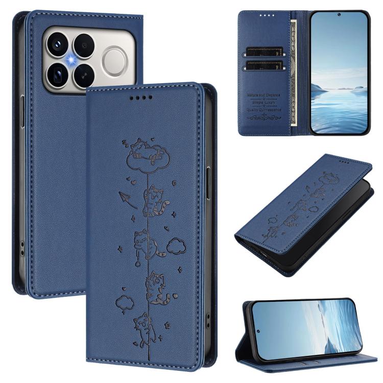 Cute Cats Embossed Magnetic RFID Vegan Leather Phone Case, For Redmi K90 Max 5G, For Redmi A7 Pro 4G / 5G 171mm / Poco C85x 5G, For Redmi 15a 5G, For Redmi Turbo 5 Max 5G / Poco X8 Pro Max 5G, For Redmi Turbo 5 5G / Poco X8 Pro 5G                      ...
