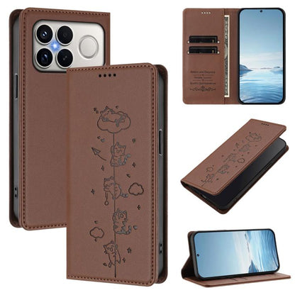 Cute Cats Embossed Magnetic RFID Vegan Leather Phone Case, For Redmi K90 Max 5G, For Redmi A7 Pro 4G / 5G 171mm / Poco C85x 5G, For Redmi 15a 5G, For Redmi Turbo 5 Max 5G / Poco X8 Pro Max 5G, For Redmi Turbo 5 5G / Poco X8 Pro 5G                      ...