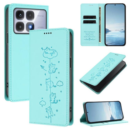 Cute Cats Embossed Magnetic RFID Vegan Leather Phone Case, For Redmi Note 14 5G / Xiaomi Poco M7 Pro 5G, For Redmi K70 Ultra, For Redmi A3 / A3x / Xiaomi Poco C61, For Redmi 13C 4G / 5G / Poco C65, For Redmi Note 13 4G                                  ...
