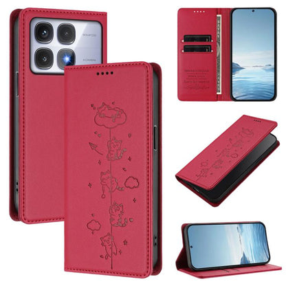 Cute Cats Embossed Magnetic RFID Vegan Leather Phone Case, For Redmi Note 14 5G / Xiaomi Poco M7 Pro 5G, For Redmi K70 Ultra, For Redmi A3 / A3x / Xiaomi Poco C61, For Redmi 13C 4G / 5G / Poco C65, For Redmi Note 13 4G                                  ...