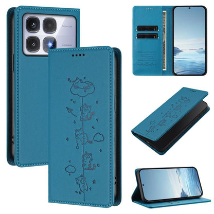 Cute Cats Embossed Magnetic RFID Vegan Leather Phone Case, For Redmi Note 14 5G / Xiaomi Poco M7 Pro 5G, For Redmi K70 Ultra, For Redmi A3 / A3x / Xiaomi Poco C61, For Redmi 13C 4G / 5G / Poco C65, For Redmi Note 13 4G                                  ...
