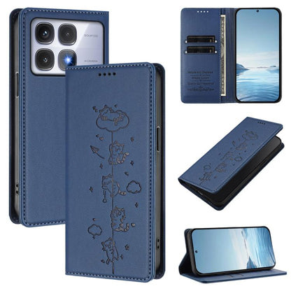 Cute Cats Embossed Magnetic RFID Vegan Leather Phone Case, For Redmi Note 14 5G / Xiaomi Poco M7 Pro 5G, For Redmi K70 Ultra, For Redmi A3 / A3x / Xiaomi Poco C61, For Redmi 13C 4G / 5G / Poco C65, For Redmi Note 13 4G                                  ...