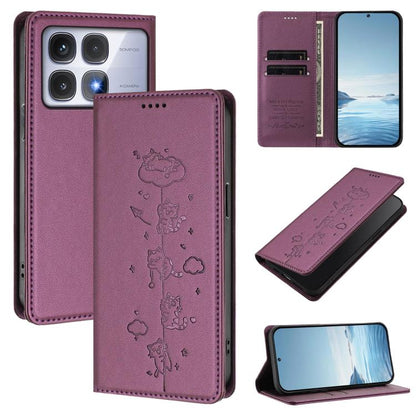 Cute Cats Embossed Magnetic RFID Vegan Leather Phone Case, For Redmi Note 14 5G / Xiaomi Poco M7 Pro 5G, For Redmi K70 Ultra, For Redmi A3 / A3x / Xiaomi Poco C61, For Redmi 13C 4G / 5G / Poco C65, For Redmi Note 13 4G                                  ...