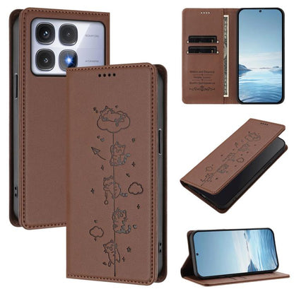 Cute Cats Embossed Magnetic RFID Vegan Leather Phone Case, For Redmi Note 14 5G / Xiaomi Poco M7 Pro 5G, For Redmi K70 Ultra, For Redmi A3 / A3x / Xiaomi Poco C61, For Redmi 13C 4G / 5G / Poco C65, For Redmi Note 13 4G                                  ...