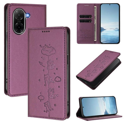 Cute Cats Embossed Magnetic RFID Vegan Leather Phone Case, For Redmi 15 5G / 4G EU 171mm, For Redmi 15C 5G / 4G Global 171mm / Poco C85 4G, For Redmi 13 4G / 5G / 13x / Poco M6 4G, For Redmi A5 4G 173.3mm, For Redmi A5 4G 171.7mm / Xiaomi Poco C71     ...