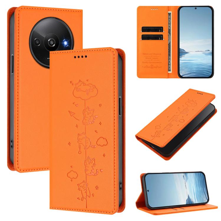 Cute Cats Embossed Magnetic RFID Vegan Leather Phone Case, For Redmi Note 14 5G / Xiaomi Poco M7 Pro 5G, For Redmi K70 Ultra, For Redmi A3 / A3x / Xiaomi Poco C61, For Redmi 13C 4G / 5G / Poco C65, For Redmi Note 13 4G                                  ...