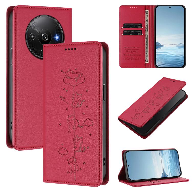 Cute Cats Embossed Magnetic RFID Vegan Leather Phone Case, For Redmi Note 14 5G / Xiaomi Poco M7 Pro 5G, For Redmi K70 Ultra, For Redmi A3 / A3x / Xiaomi Poco C61, For Redmi 13C 4G / 5G / Poco C65, For Redmi Note 13 4G                                  ...