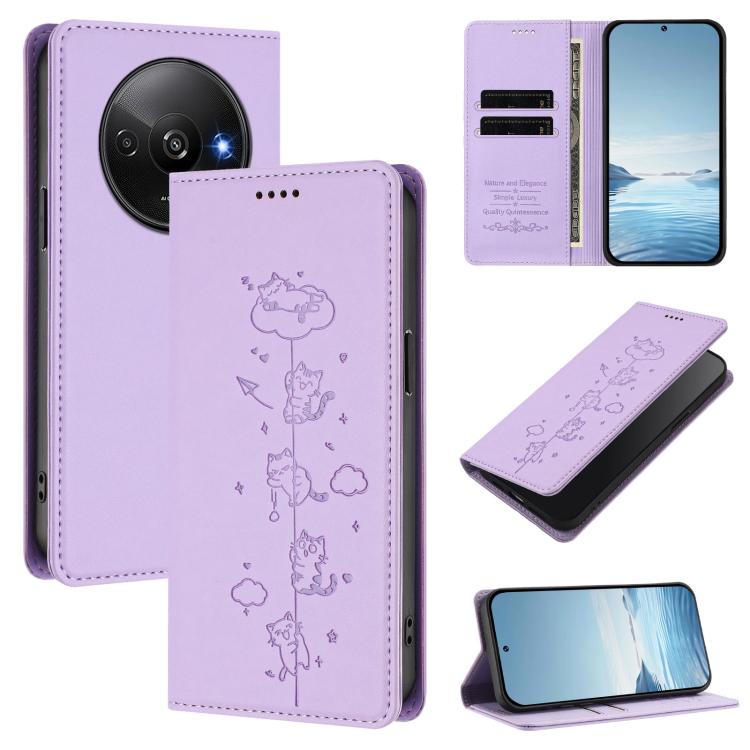 Cute Cats Embossed Magnetic RFID Vegan Leather Phone Case, For Redmi Note 14 5G / Xiaomi Poco M7 Pro 5G, For Redmi K70 Ultra, For Redmi A3 / A3x / Xiaomi Poco C61, For Redmi 13C 4G / 5G / Poco C65, For Redmi Note 13 4G                                  ...