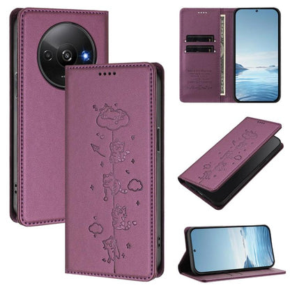 Cute Cats Embossed Magnetic RFID Vegan Leather Phone Case, For Redmi Note 14 5G / Xiaomi Poco M7 Pro 5G, For Redmi K70 Ultra, For Redmi A3 / A3x / Xiaomi Poco C61, For Redmi 13C 4G / 5G / Poco C65, For Redmi Note 13 4G                                  ...