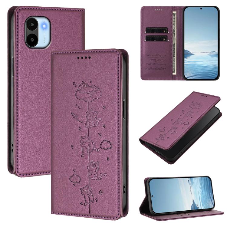 Cute Cats Embossed Magnetic RFID Vegan Leather Phone Case, For Redmi K60 / K60 Pro / Xiaomi Poco F5 Pro, For Redmi Note 12S / Note 11 4G, For Redmi A2+ / Redmi A1+ / Poco C50, For Redmi Note 12 Pro 4G / Note 11 Pro 4G / 5G, For Redmi Note 12 4G Global ...
