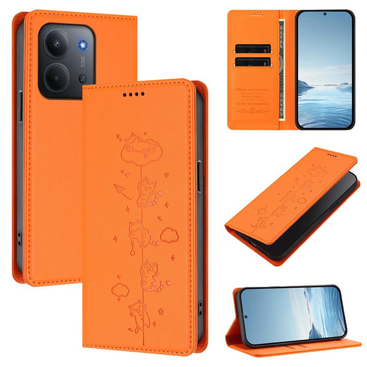 Cute Cats Embossed Magnetic RFID Vegan Leather Phone Case, For Redmi K90 Max 5G, For Redmi A7 Pro 4G / 5G 171mm / Poco C85x 5G, For Redmi 15a 5G, For Redmi Turbo 5 Max 5G / Poco X8 Pro Max 5G, For Redmi Turbo 5 5G / Poco X8 Pro 5G                      ...