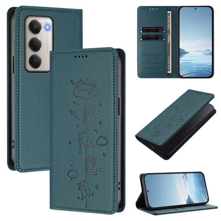 Cute Cats Embossed Magnetic RFID Vegan Leather Phone Case, For Redmi 15 5G / 4G EU 171mm, For Redmi 15C 5G / 4G Global 171mm / Poco C85 4G, For Redmi 13 4G / 5G / 13x / Poco M6 4G, For Redmi A5 4G 173.3mm, For Redmi A5 4G 171.7mm / Xiaomi Poco C71     ...