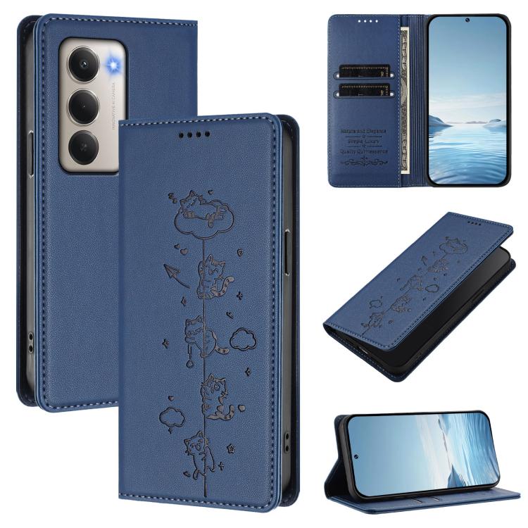Cute Cats Embossed Magnetic RFID Vegan Leather Phone Case, For Redmi 15 5G / 4G EU 171mm, For Redmi 15C 5G / 4G Global 171mm / Poco C85 4G, For Redmi 13 4G / 5G / 13x / Poco M6 4G, For Redmi A5 4G 173.3mm, For Redmi A5 4G 171.7mm / Xiaomi Poco C71     ...