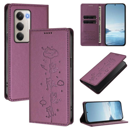 Cute Cats Embossed Magnetic RFID Vegan Leather Phone Case, For Redmi 15 5G / 4G EU 171mm, For Redmi 15C 5G / 4G Global 171mm / Poco C85 4G, For Redmi 13 4G / 5G / 13x / Poco M6 4G, For Redmi A5 4G 173.3mm, For Redmi A5 4G 171.7mm / Xiaomi Poco C71     ...