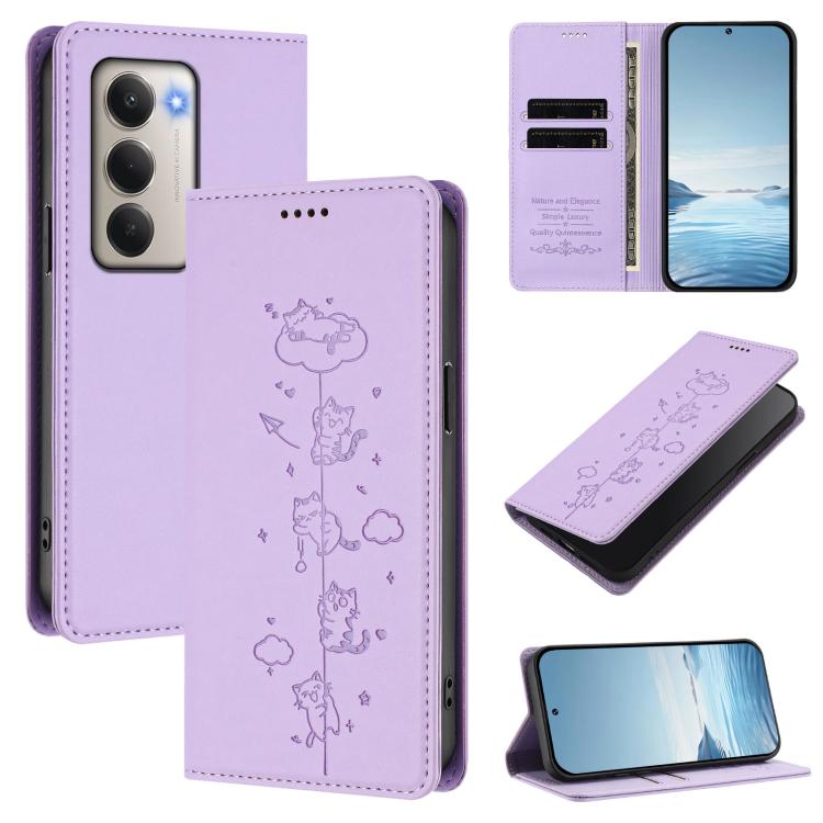 Cute Cats Embossed Magnetic RFID Vegan Leather Phone Case, For Redmi K90 Max 5G, For Redmi A7 Pro 4G / 5G 171mm / Poco C85x 5G, For Redmi 15a 5G, For Redmi Turbo 5 Max 5G / Poco X8 Pro Max 5G, For Redmi Turbo 5 5G / Poco X8 Pro 5G                      ...