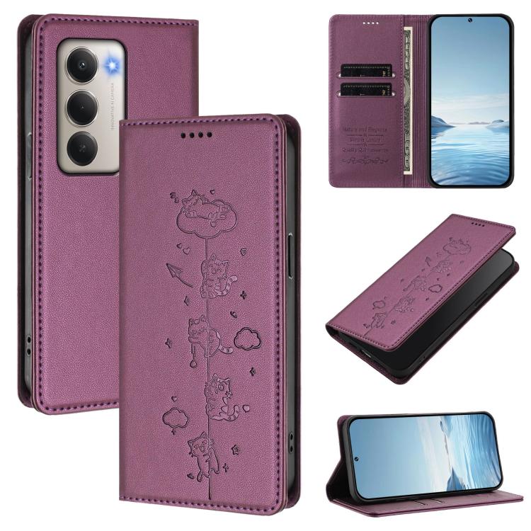 Cute Cats Embossed Magnetic RFID Vegan Leather Phone Case, For Redmi K90 Max 5G, For Redmi A7 Pro 4G / 5G 171mm / Poco C85x 5G, For Redmi 15a 5G, For Redmi Turbo 5 Max 5G / Poco X8 Pro Max 5G, For Redmi Turbo 5 5G / Poco X8 Pro 5G                      ...