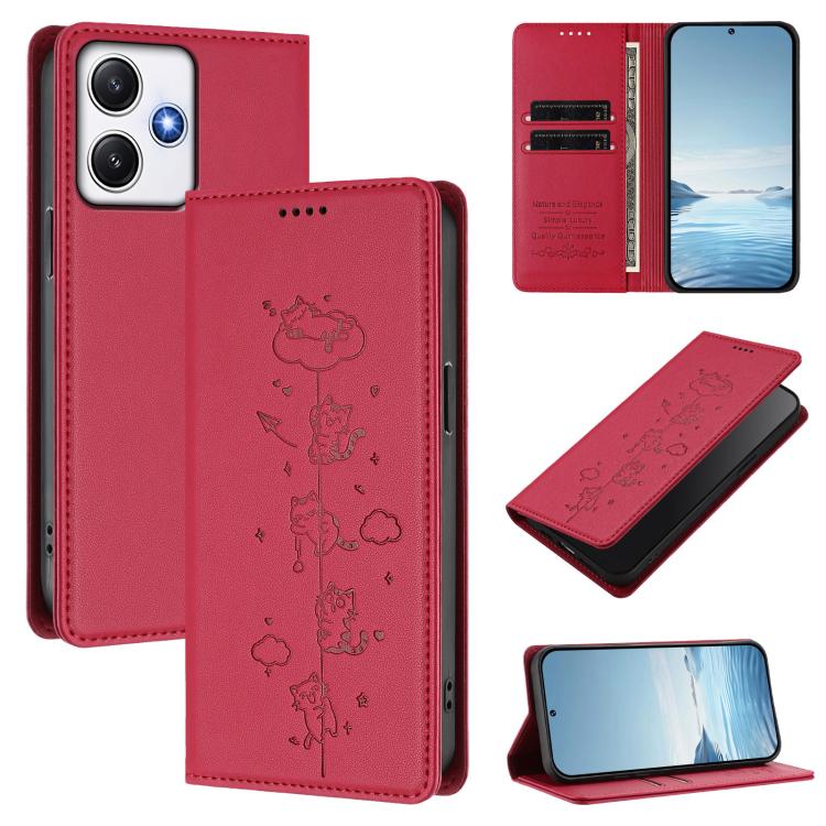 Cute Cats Embossed Magnetic RFID Vegan Leather Phone Case, For Redmi Note 14 5G / Xiaomi Poco M7 Pro 5G, For Redmi K70 Ultra, For Redmi A3 / A3x / Xiaomi Poco C61, For Redmi 13C 4G / 5G / Poco C65, For Redmi Note 13 4G                                  ...