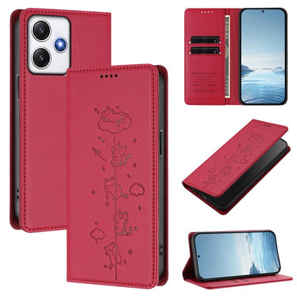Cute Cats Embossed Magnetic RFID Vegan Leather Phone Case, For Redmi Note 14 5G / Xiaomi Poco M7 Pro 5G, For Redmi K70 Ultra, For Redmi A3 / A3x / Xiaomi Poco C61, For Redmi 13C 4G / 5G / Poco C65, For Redmi Note 13 4G                                  ...