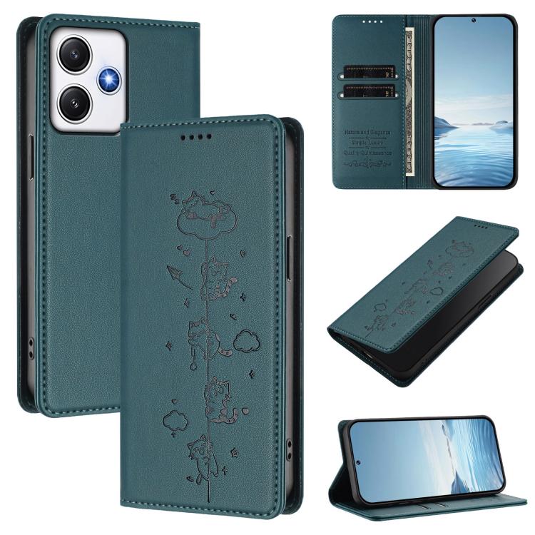 Cute Cats Embossed Magnetic RFID Vegan Leather Phone Case, For Redmi Note 14 5G / Xiaomi Poco M7 Pro 5G, For Redmi K70 Ultra, For Redmi A3 / A3x / Xiaomi Poco C61, For Redmi 13C 4G / 5G / Poco C65, For Redmi Note 13 4G                                  ...