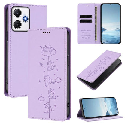 Cute Cats Embossed Magnetic RFID Vegan Leather Phone Case, For Redmi Note 14 5G / Xiaomi Poco M7 Pro 5G, For Redmi K70 Ultra, For Redmi A3 / A3x / Xiaomi Poco C61, For Redmi 13C 4G / 5G / Poco C65, For Redmi Note 13 4G                                  ...