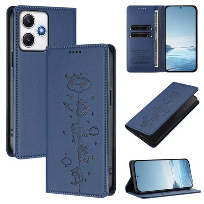 Cute Cats Embossed Magnetic RFID Vegan Leather Phone Case, For Redmi Note 14 5G / Xiaomi Poco M7 Pro 5G, For Redmi K70 Ultra, For Redmi A3 / A3x / Xiaomi Poco C61, For Redmi 13C 4G / 5G / Poco C65, For Redmi Note 13 4G                                  ...