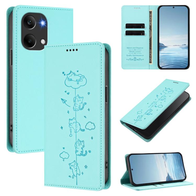 Cute Cats Embossed Magnetic RFID Vegan Leather Phone Case, For Redmi K90 Max 5G, For Redmi A7 Pro 4G / 5G 171mm / Poco C85x 5G, For Redmi 15a 5G, For Redmi Turbo 5 Max 5G / Poco X8 Pro Max 5G, For Redmi Turbo 5 5G / Poco X8 Pro 5G                      ...