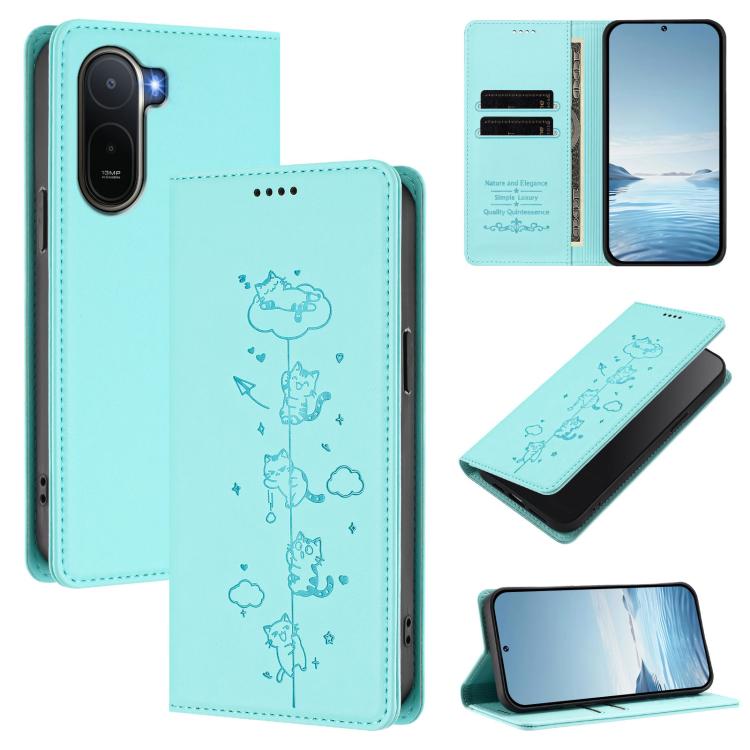 Cute Cats Embossed Magnetic RFID Vegan Leather Phone Case, For Redmi K90 Max 5G, For Redmi A7 Pro 4G / 5G 171mm / Poco C85x 5G, For Redmi 15a 5G, For Redmi Turbo 5 Max 5G / Poco X8 Pro Max 5G, For Redmi Turbo 5 5G / Poco X8 Pro 5G                      ...