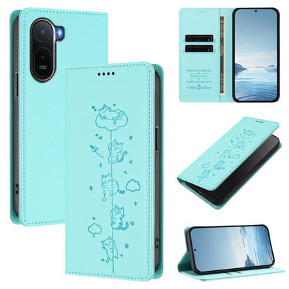 Cute Cats Embossed Magnetic RFID Vegan Leather Phone Case, For Redmi K90 Max 5G, For Redmi A7 Pro 4G / 5G 171mm / Poco C85x 5G, For Redmi 15a 5G, For Redmi Turbo 5 Max 5G / Poco X8 Pro Max 5G, For Redmi Turbo 5 5G / Poco X8 Pro 5G                      ...
