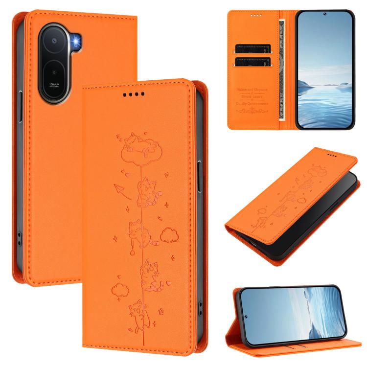 Cute Cats Embossed Magnetic RFID Vegan Leather Phone Case, For Redmi K90 Max 5G, For Redmi A7 Pro 4G / 5G 171mm / Poco C85x 5G, For Redmi 15a 5G, For Redmi Turbo 5 Max 5G / Poco X8 Pro Max 5G, For Redmi Turbo 5 5G / Poco X8 Pro 5G                      ...