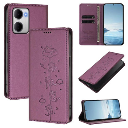 Cute Cats Embossed Magnetic RFID Vegan Leather Phone Case, For Redmi K90 Max 5G, For Redmi A7 Pro 4G / 5G 171mm / Poco C85x 5G, For Redmi 15a 5G, For Redmi Turbo 5 Max 5G / Poco X8 Pro Max 5G, For Redmi Turbo 5 5G / Poco X8 Pro 5G                      ...