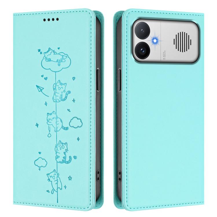Cute Cats Embossed Magnetic RFID Vegan Leather Phone Case, For Redmi K90 Max 5G, For Redmi A7 Pro 4G / 5G 171mm / Poco C85x 5G, For Redmi 15a 5G, For Redmi Turbo 5 Max 5G / Poco X8 Pro Max 5G, For Redmi Turbo 5 5G / Poco X8 Pro 5G                      ...