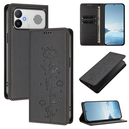 Cute Cats Embossed Magnetic RFID Vegan Leather Phone Case, For Redmi K90 Max 5G, For Redmi A7 Pro 4G / 5G 171mm / Poco C85x 5G, For Redmi 15a 5G, For Redmi Turbo 5 Max 5G / Poco X8 Pro Max 5G, For Redmi Turbo 5 5G / Poco X8 Pro 5G                      ...