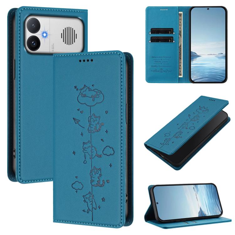 Cute Cats Embossed Magnetic RFID Vegan Leather Phone Case, For Redmi K90 Max 5G, For Redmi A7 Pro 4G / 5G 171mm / Poco C85x 5G, For Redmi 15a 5G, For Redmi Turbo 5 Max 5G / Poco X8 Pro Max 5G, For Redmi Turbo 5 5G / Poco X8 Pro 5G                      ...