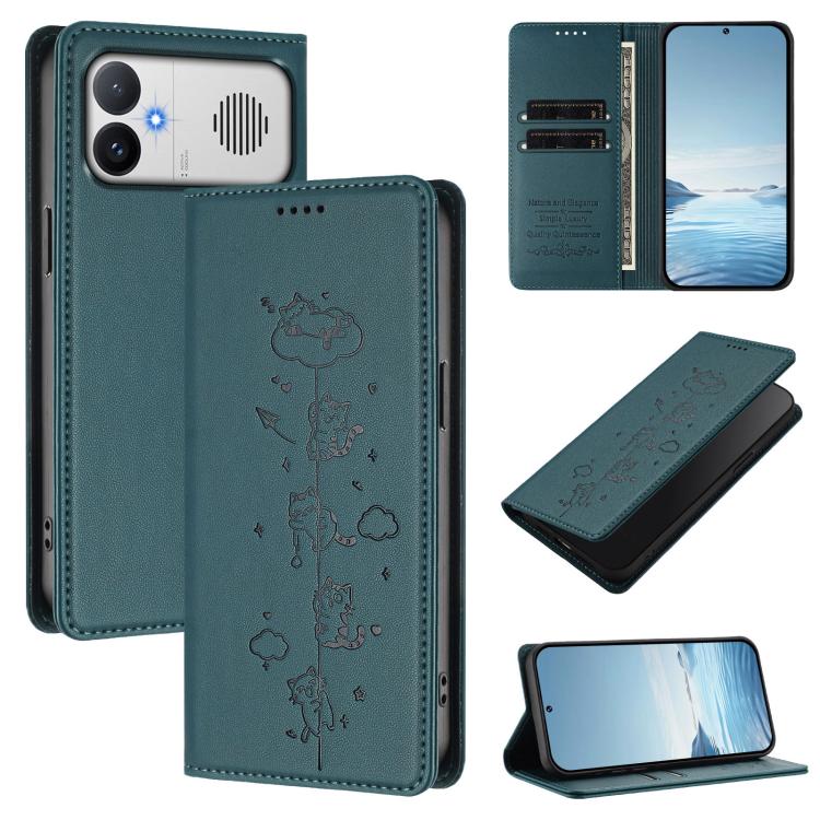 Cute Cats Embossed Magnetic RFID Vegan Leather Phone Case, For Redmi K90 Max 5G, For Redmi A7 Pro 4G / 5G 171mm / Poco C85x 5G, For Redmi 15a 5G, For Redmi Turbo 5 Max 5G / Poco X8 Pro Max 5G, For Redmi Turbo 5 5G / Poco X8 Pro 5G                      ...