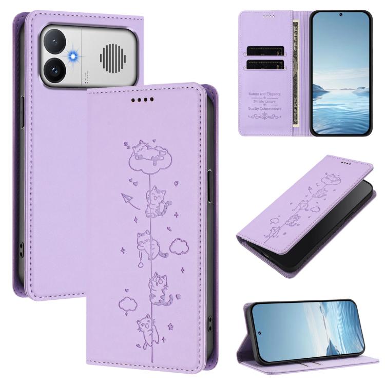 Cute Cats Embossed Magnetic RFID Vegan Leather Phone Case, For Redmi K90 Max 5G, For Redmi A7 Pro 4G / 5G 171mm / Poco C85x 5G, For Redmi 15a 5G, For Redmi Turbo 5 Max 5G / Poco X8 Pro Max 5G, For Redmi Turbo 5 5G / Poco X8 Pro 5G                      ...