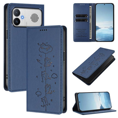 Cute Cats Embossed Magnetic RFID Vegan Leather Phone Case, For Redmi K90 Max 5G, For Redmi A7 Pro 4G / 5G 171mm / Poco C85x 5G, For Redmi 15a 5G, For Redmi Turbo 5 Max 5G / Poco X8 Pro Max 5G, For Redmi Turbo 5 5G / Poco X8 Pro 5G                      ...