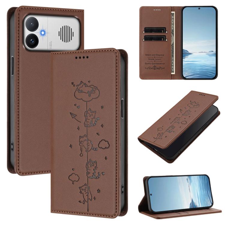 Cute Cats Embossed Magnetic RFID Vegan Leather Phone Case, For Redmi K90 Max 5G, For Redmi A7 Pro 4G / 5G 171mm / Poco C85x 5G, For Redmi 15a 5G, For Redmi Turbo 5 Max 5G / Poco X8 Pro Max 5G, For Redmi Turbo 5 5G / Poco X8 Pro 5G                      ...