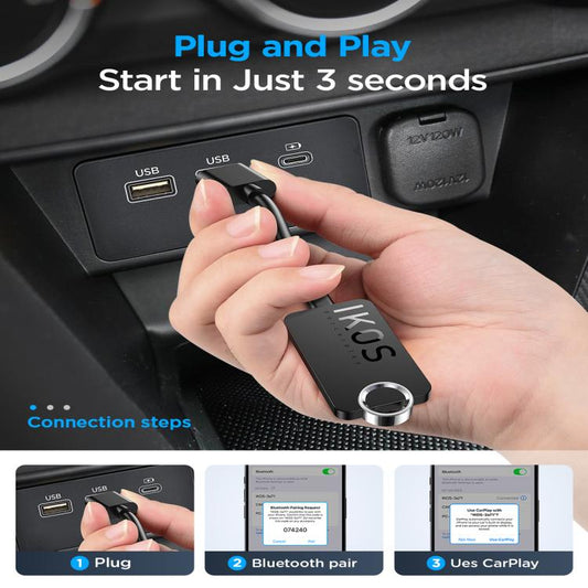Adaptateur CarPlay sans fil Bluetooth IKOS A1, pour iOS