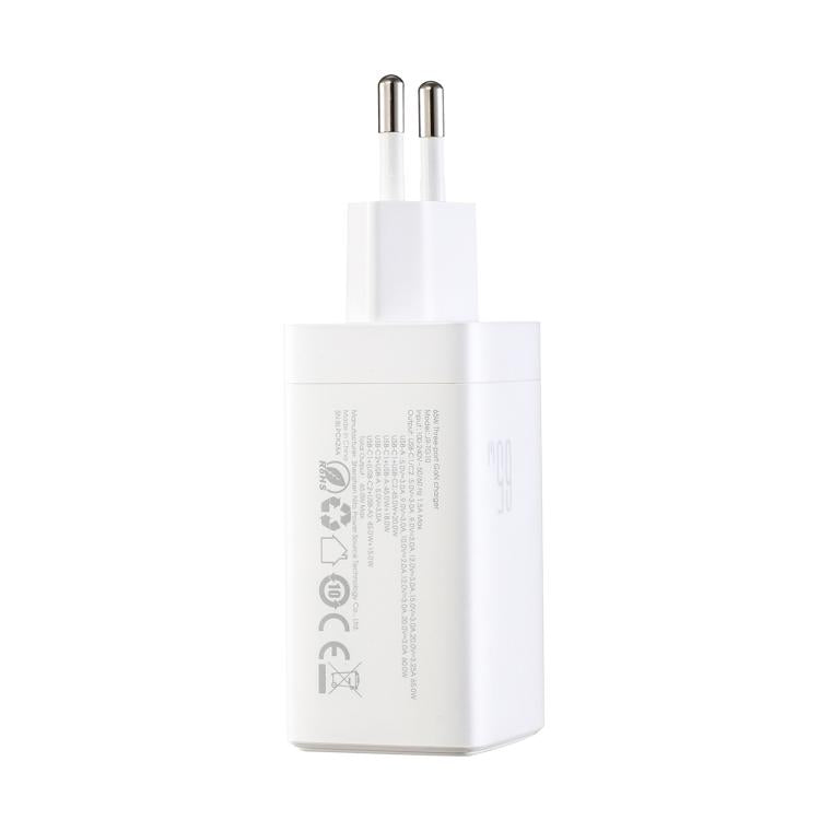 JOYROOM JR-TG10 65W GaN Dual Type-C, USB 3-Port Charger with Type-C to Type-C Cable, EU Plug