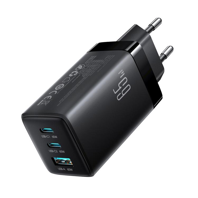 JOYROOM JR-TG10 65W GaN Dual Type-C, USB 3-Port Charger with Type-C to Type-C Cable, EU Plug
