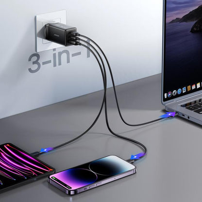 JOYROOM JR-TG10 65W GaN Dual Type-C, USB 3-Port Charger with Type-C to Type-C Cable, EU Plug