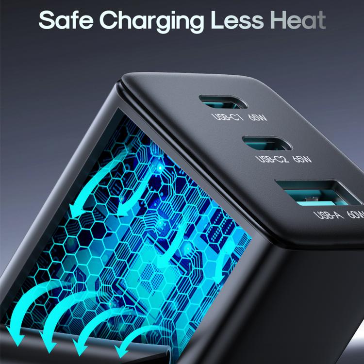 JOYROOM JR-TG10 65W GaN Dual Type-C, USB 3-Port Charger with Type-C to Type-C Cable, EU Plug