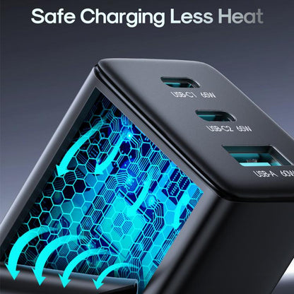 JOYROOM JR-TG10 65W GaN Dual Type-C, USB 3-Port Charger with Type-C to Type-C Cable, EU Plug