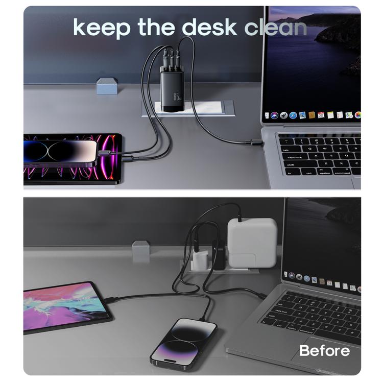 JOYROOM JR-TG10 65W GaN Dual Type-C, USB 3-Port Charger with Type-C to Type-C Cable, EU Plug