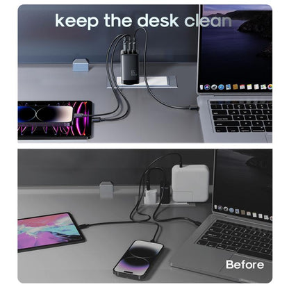 JOYROOM JR-TG10 65W GaN Dual Type-C, USB 3-Port Charger with Type-C to Type-C Cable, EU Plug