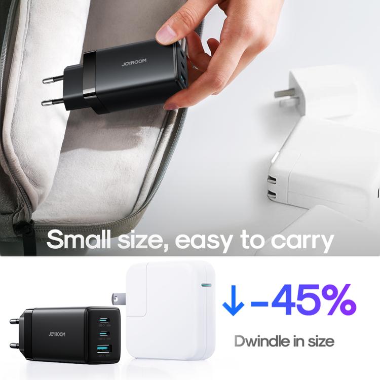 JOYROOM JR-TG10 65W GaN Dual Type-C, USB 3-Port Charger with Type-C to Type-C Cable, EU Plug